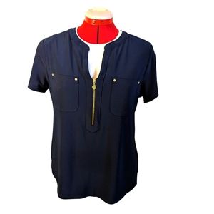 🔖4 for $20 Anne Klein szM classic navy zip blouse EUC like new